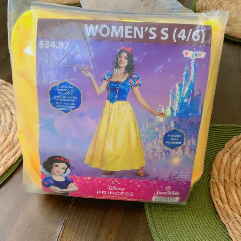 Disney Snow White Girls Yellow and Blue Princess Costume with Red Headband